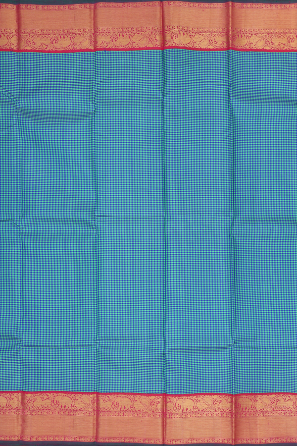 Kanchipuram Silk Saree In Blue And Green With Checks Design