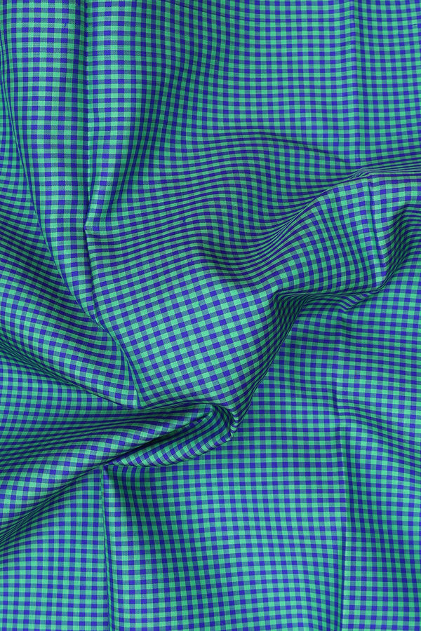 Kanchipuram Silk Saree In Blue And Green With Checks Design