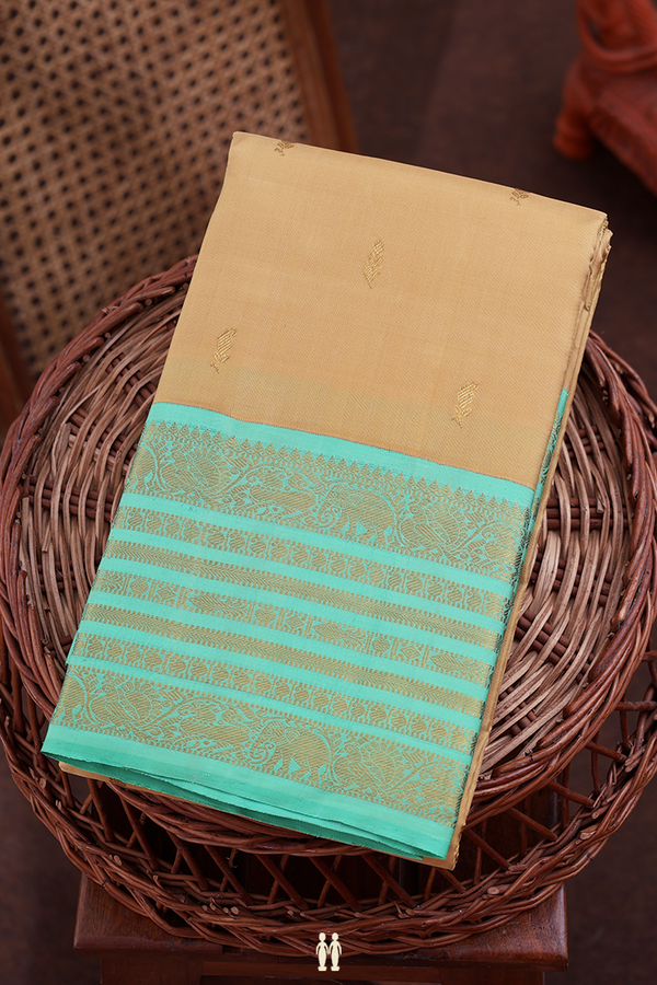 Kanchipuram Silk Saree In Light Brown With Zari Buttas