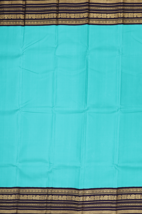 Kanchipuram Silk Saree In Turquoise Blue With Contrast Border