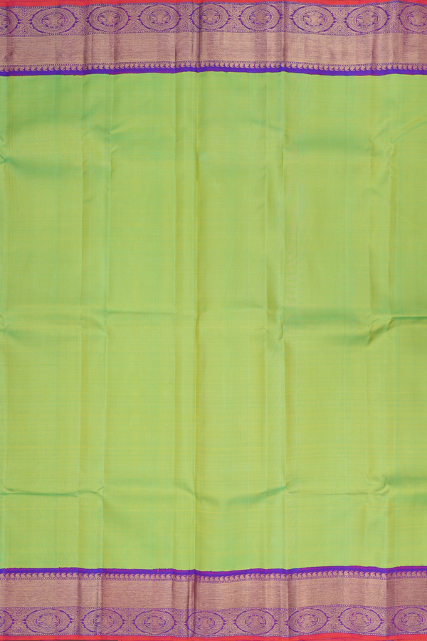 Kanchipuram Silk Saree In Parrot Green With Contrast Border