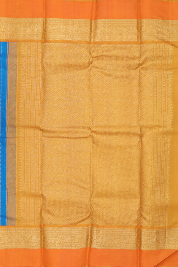 Kanchipuram Silk Saree In Cerulean Blue With Stripes Design