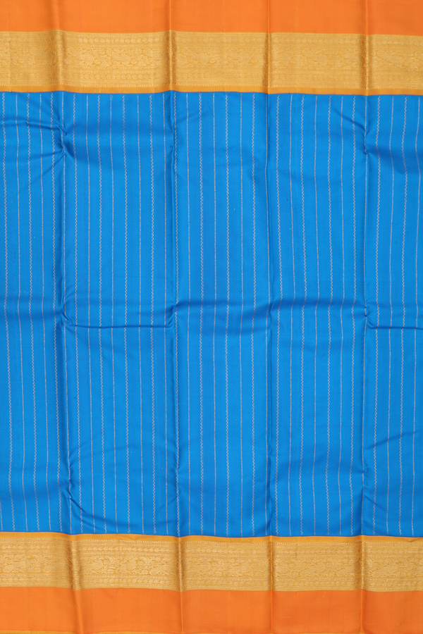 Kanchipuram Silk Saree In Cerulean Blue With Stripes Design
