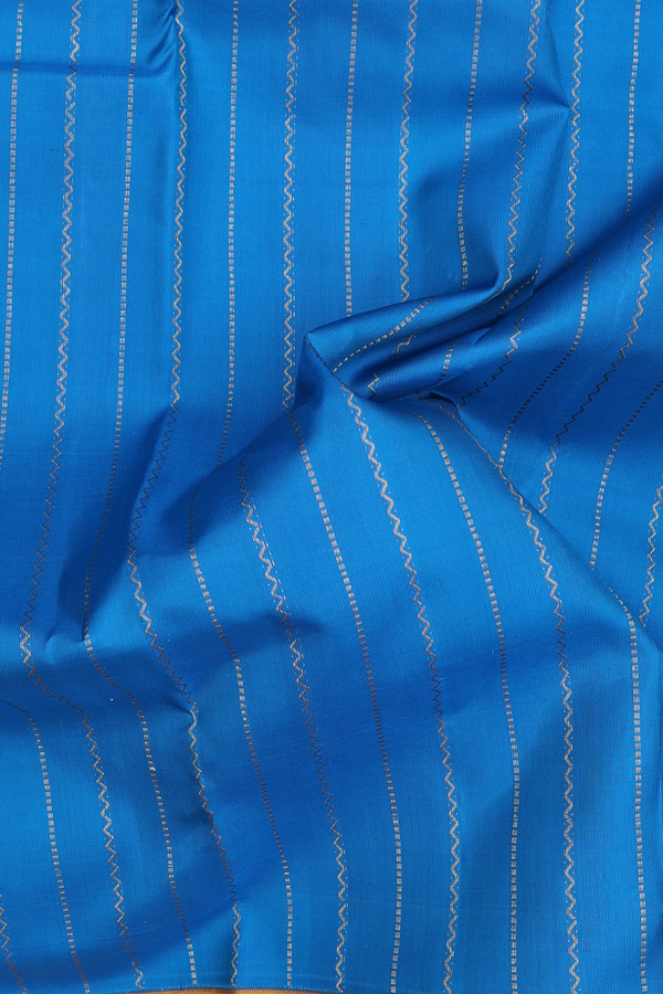 Kanchipuram Silk Saree In Cerulean Blue With Stripes Design
