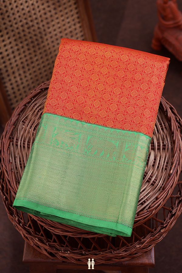 Kanchipuram Silk Saree In Orange With Jacquard Pattern