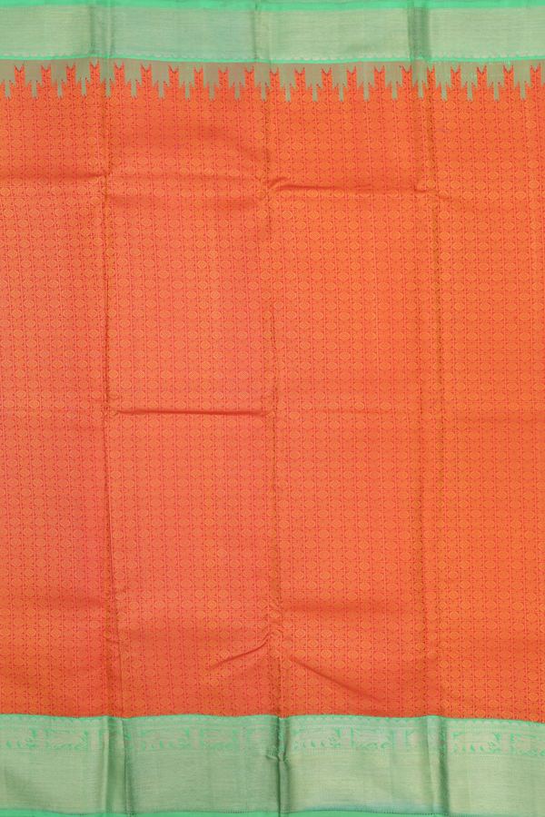Kanchipuram Silk Saree In Orange With Jacquard Pattern