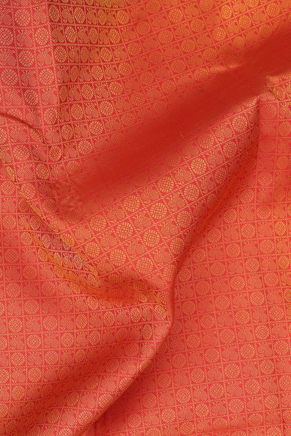 Kanchipuram Silk Saree In Orange With Jacquard Pattern