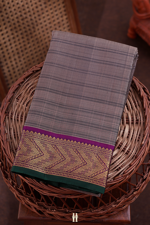 Kanchipuram Silk Saree In Cedar Brown With Stripes Design