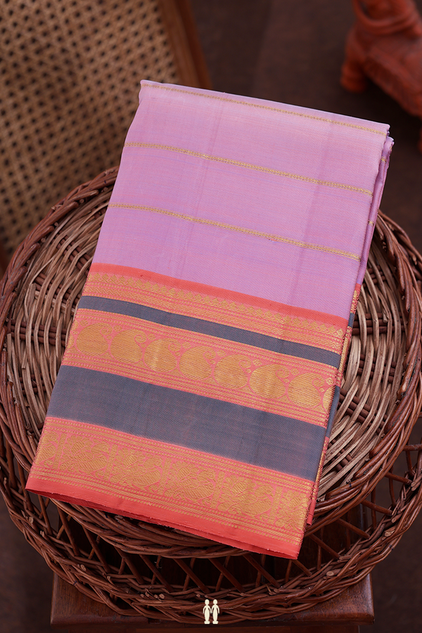 Kanchipuram Silk Saree In Pastel Purple With Stripes Design