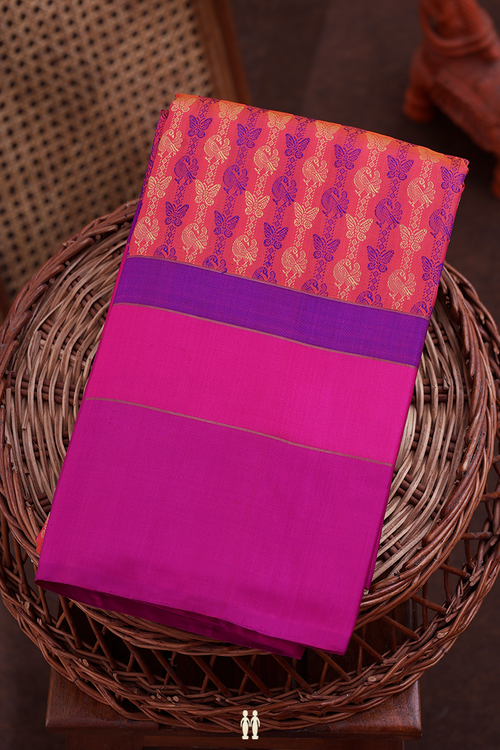 Kanchipuram Silk Saree In Peach With Jacquard Pattern
