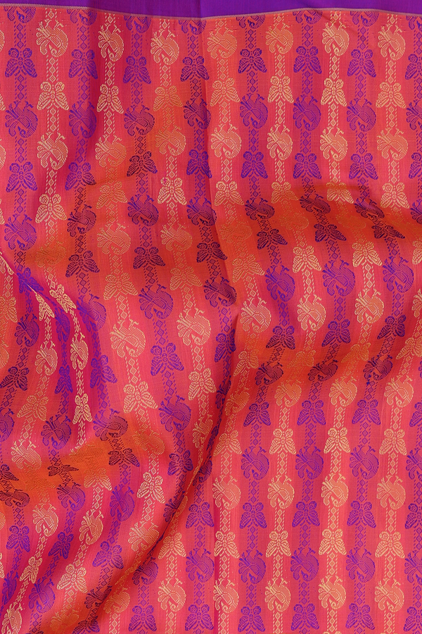 Kanchipuram Silk Saree In Peach With Jacquard Pattern