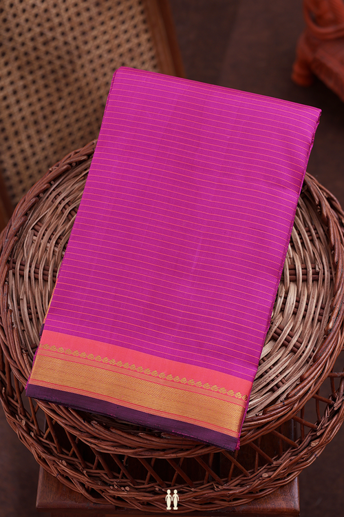 Kanchipuram Silk Saree In Purple Rose With Stripes Design