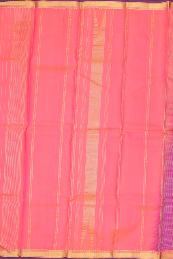 Kanchipuram Silk Saree In Purple Rose With Stripes Design