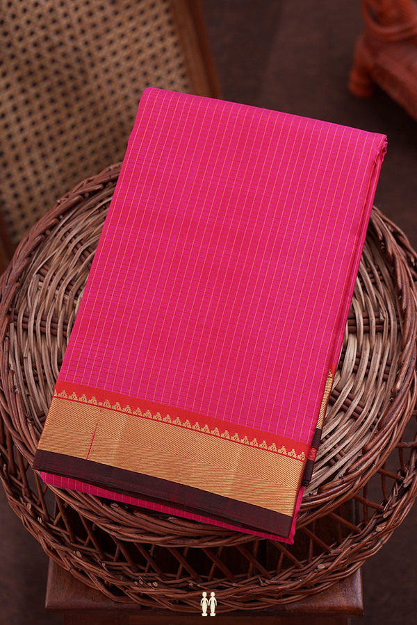 Kanchipuram Silk Saree In Pink With Stripes Design