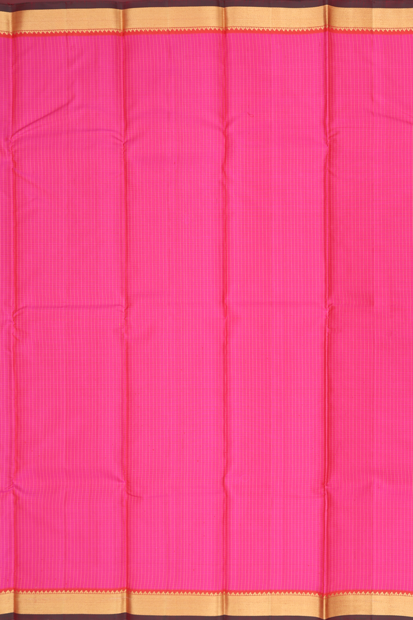 Kanchipuram Silk Saree In Pink With Stripes Design