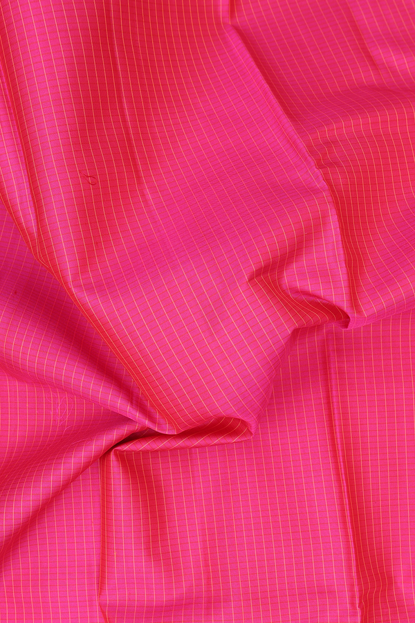 Kanchipuram Silk Saree In Pink With Stripes Design