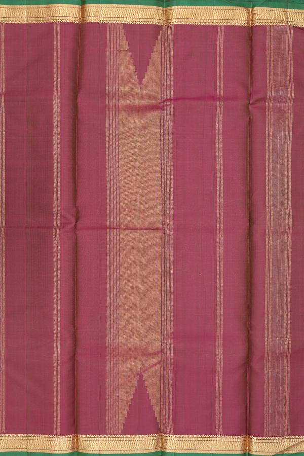 Kanchipuram Silk Saree In Greyish Green With Checks Design