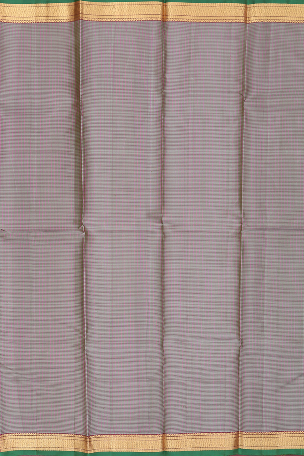 Kanchipuram Silk Saree In Greyish Green With Checks Design