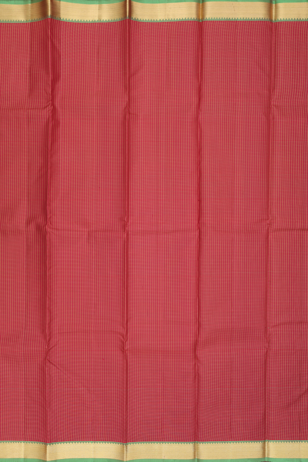 Kanchipuram Silk Saree In Rust Red With Checks Design