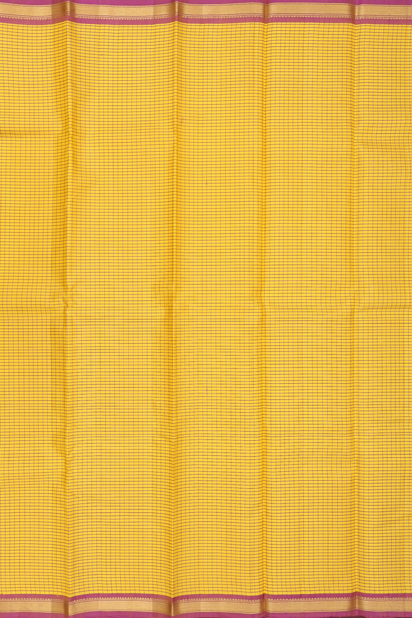 Kanchipuram Silk Saree In Yellow With Checks Design