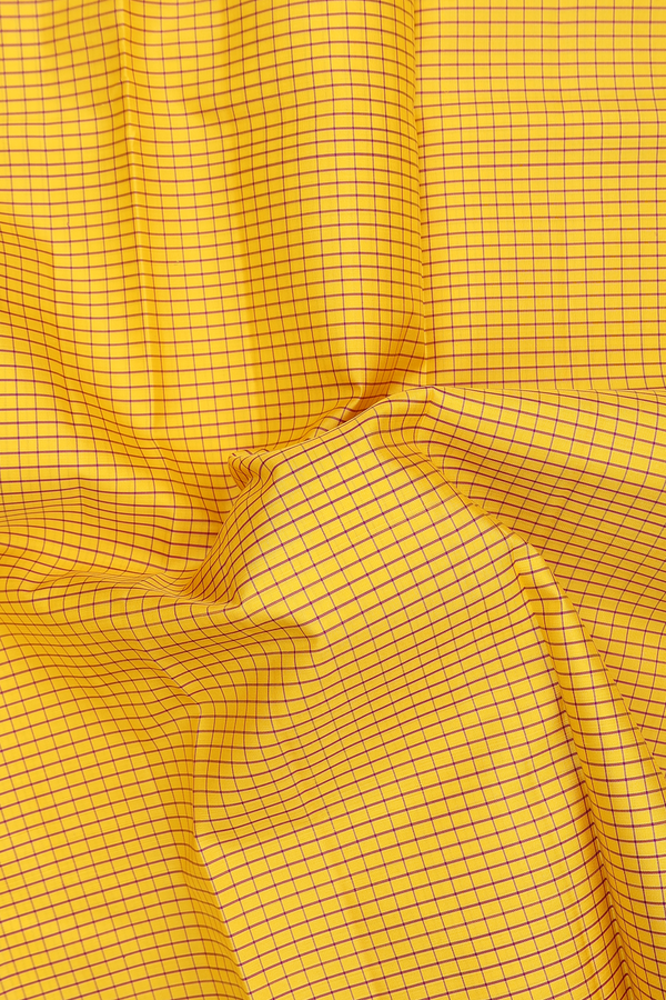 Kanchipuram Silk Saree In Yellow With Checks Design