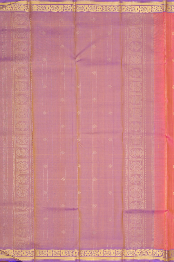 Kanchipuram Silk Saree In Coral Pink With Floral Buttas