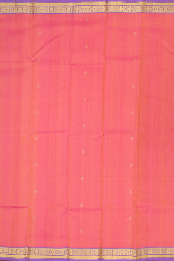 Kanchipuram Silk Saree In Coral Pink With Floral Buttas