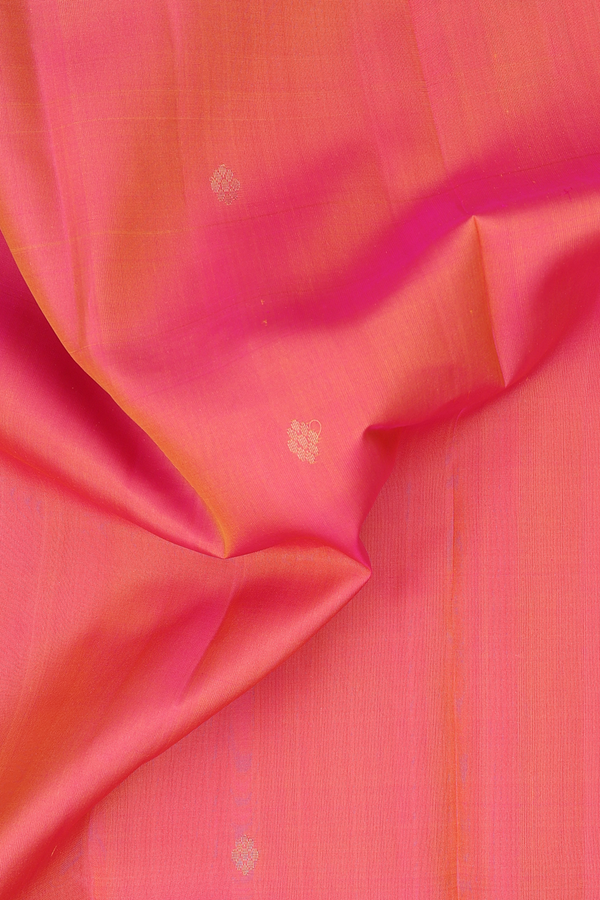 Kanchipuram Silk Saree In Coral Pink With Floral Buttas
