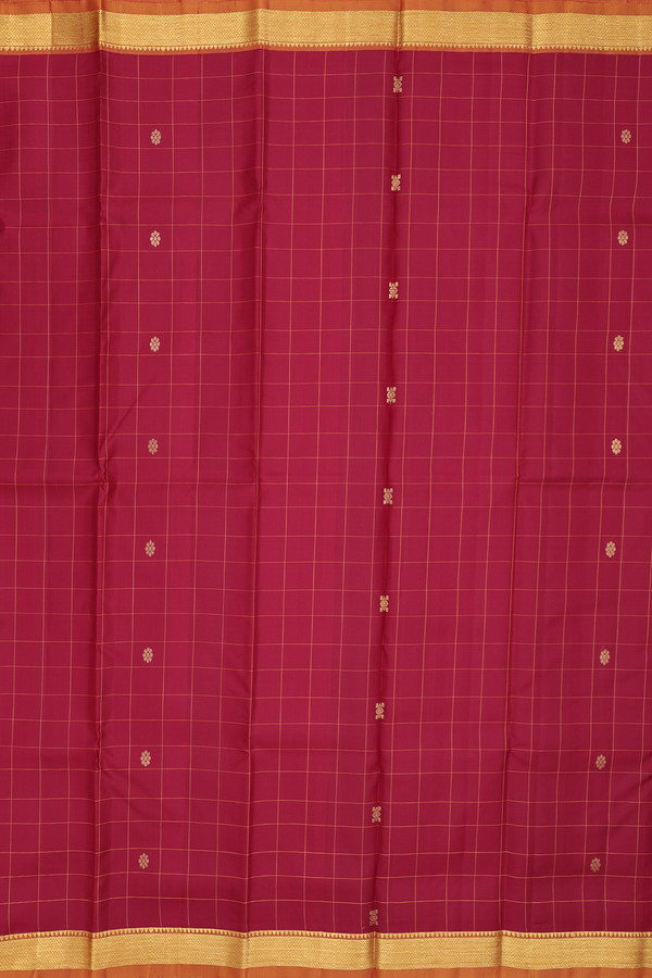 Kanchipuram Silk Saree In Red With Checks Design