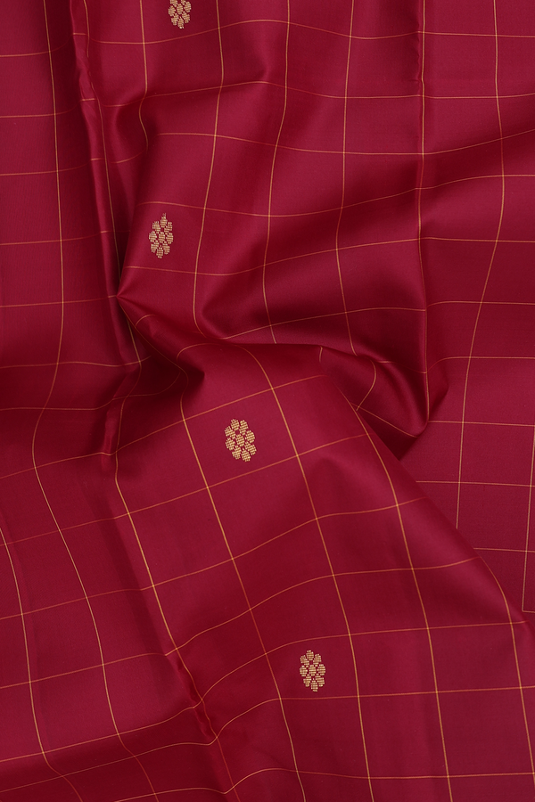 Kanchipuram Silk Saree In Red With Checks Design
