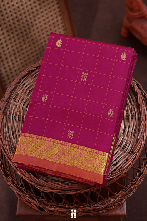 Kanchipuram Silk Saree In Mulberry Purple With Checks Design