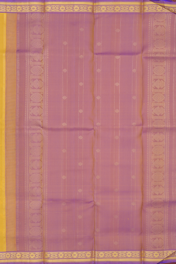 Kanchipuram Silk Saree In Saffron Yellow With Floral Buttas