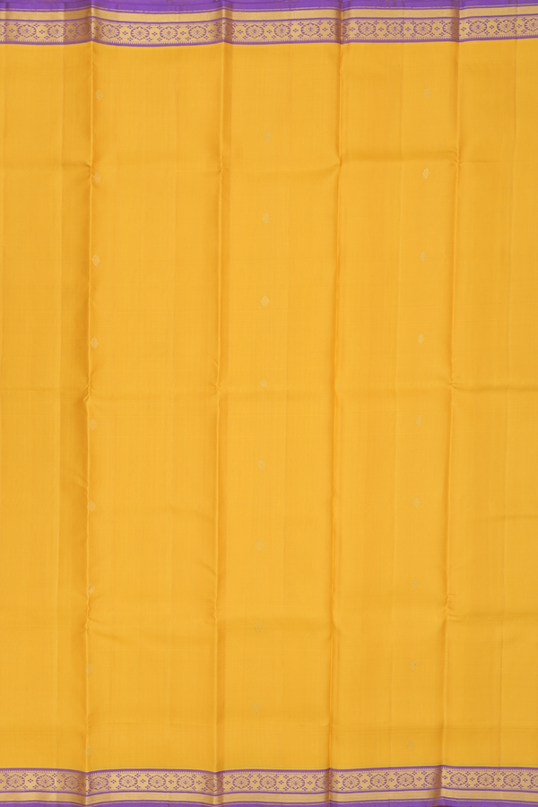 Kanchipuram Silk Saree In Saffron Yellow With Floral Buttas