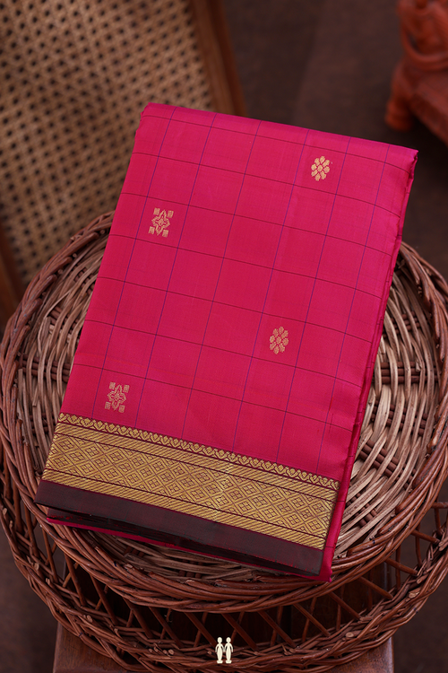 Kanchipuram Silk Saree In Pink With Checks Design
