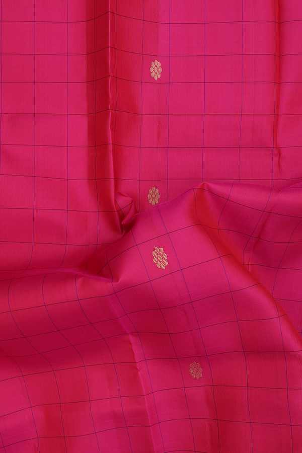 Kanchipuram Silk Saree In Pink With Checks Design