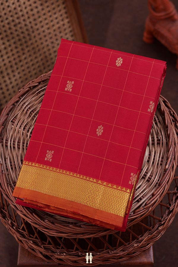 Kanchipuram Silk Saree In Red With Stripes Design