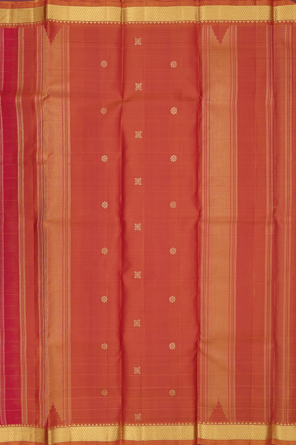 Kanchipuram Silk Saree In Red With Stripes Design