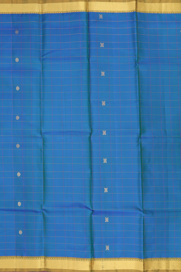 Kanchipuram Silk Saree In Blue With Checks Design