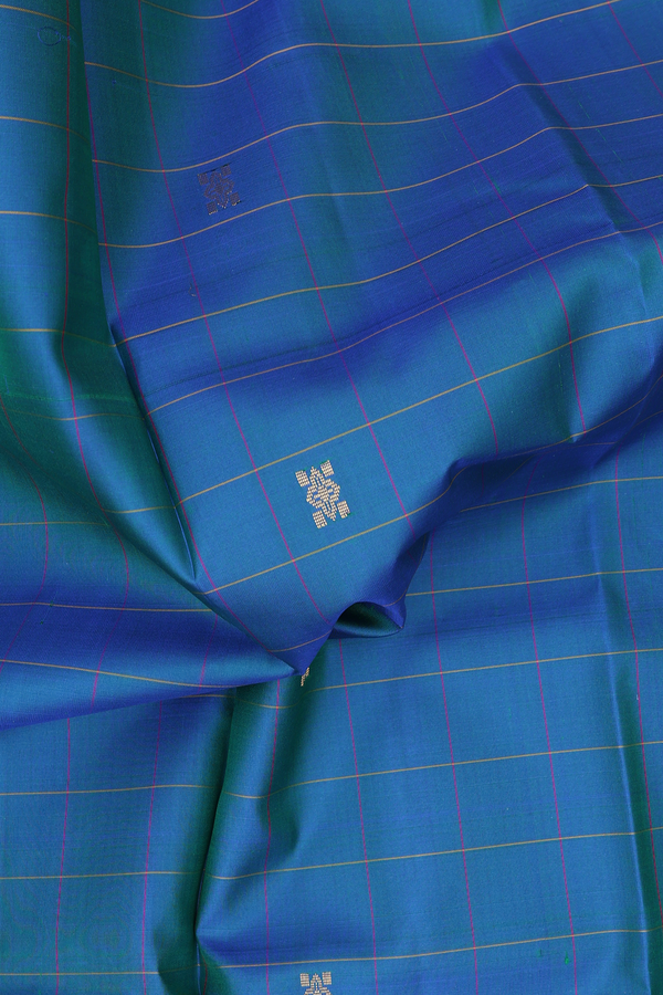 Kanchipuram Silk Saree In Blue With Checks Design