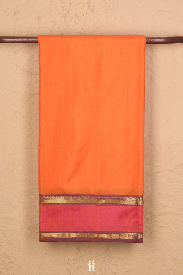 Nine Yards Silk Saree In Orange With Contrast Border