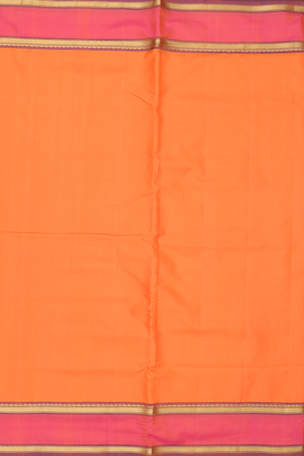 Nine Yards Silk Saree In Orange With Contrast Border