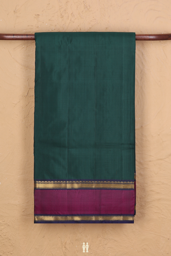 Kanchipuram Nine Yards Silk Saree In Green With Contrast Border