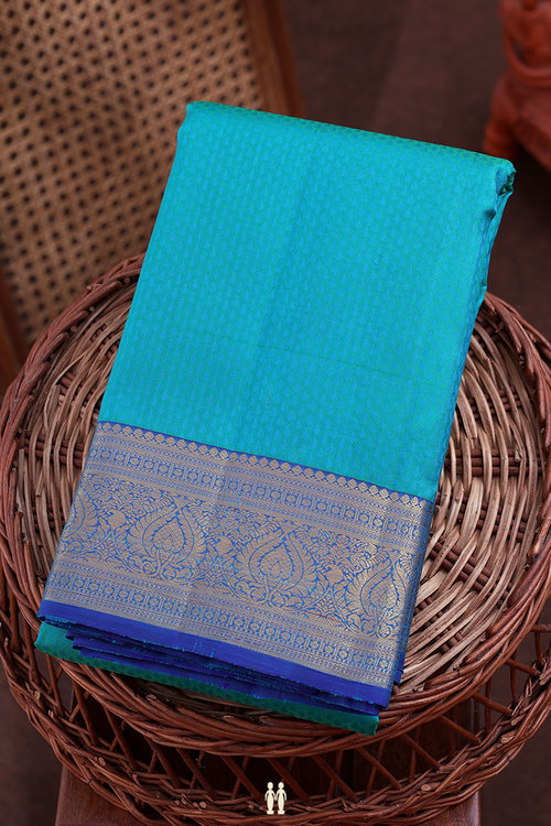 Kanchipuram Silk Saree In Greenish Blue With Jacquard Pattern
