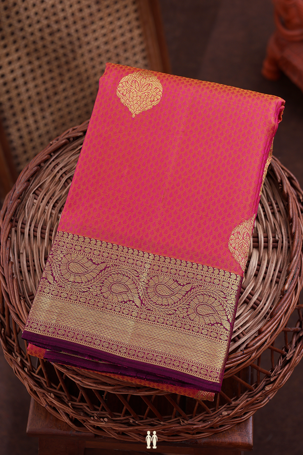 Kanchipuram Silk Saree In Pink With Jacquard Pattern