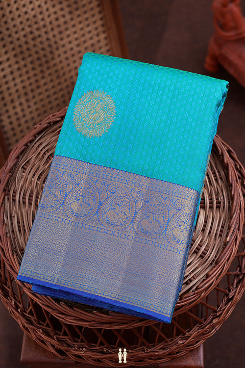 Kanchipuram Silk Saree In Greenish Blue With Jacquard Pattern