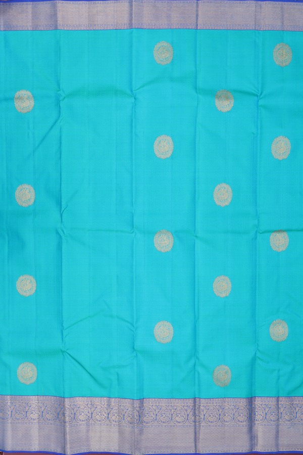 Kanchipuram Silk Saree In Greenish Blue With Jacquard Pattern