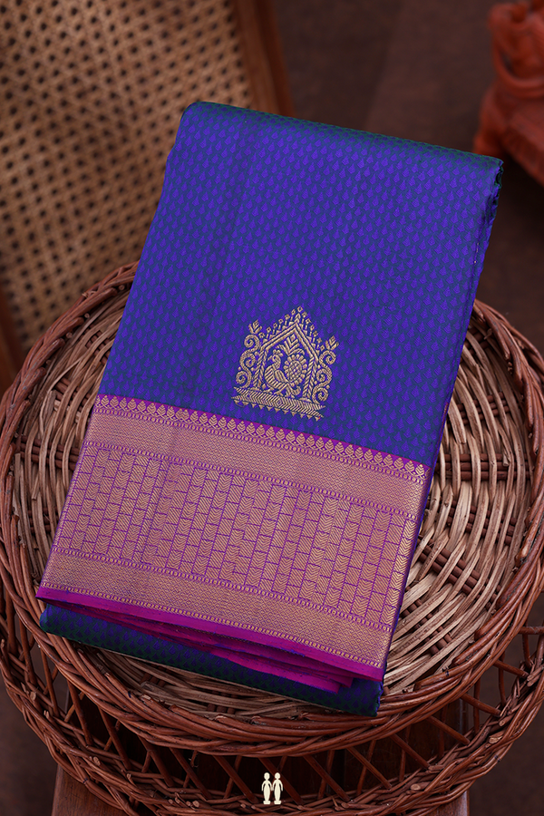 Kanchipuram Silk Saree In Royal Blue With Jacquard Pattern