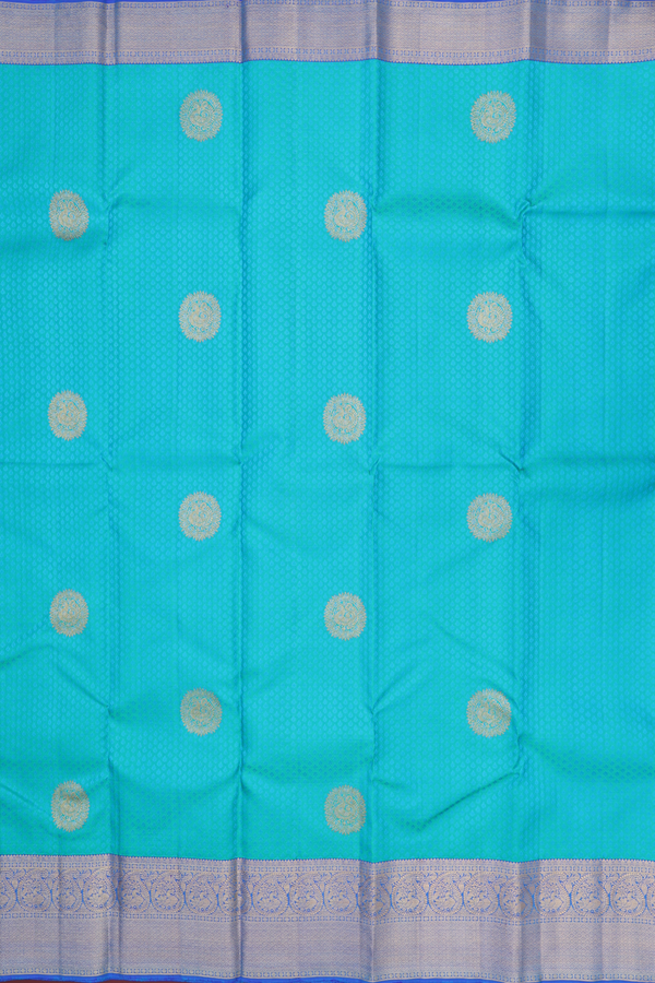 Kanchipuram Silk Saree In Greenish Blue With Jacquard Pattern