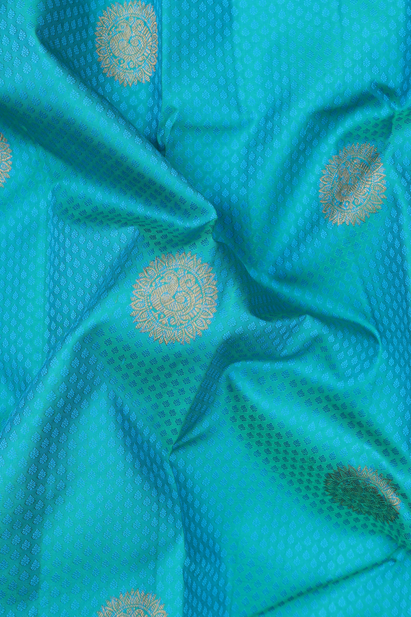 Kanchipuram Silk Saree In Greenish Blue With Jacquard Pattern