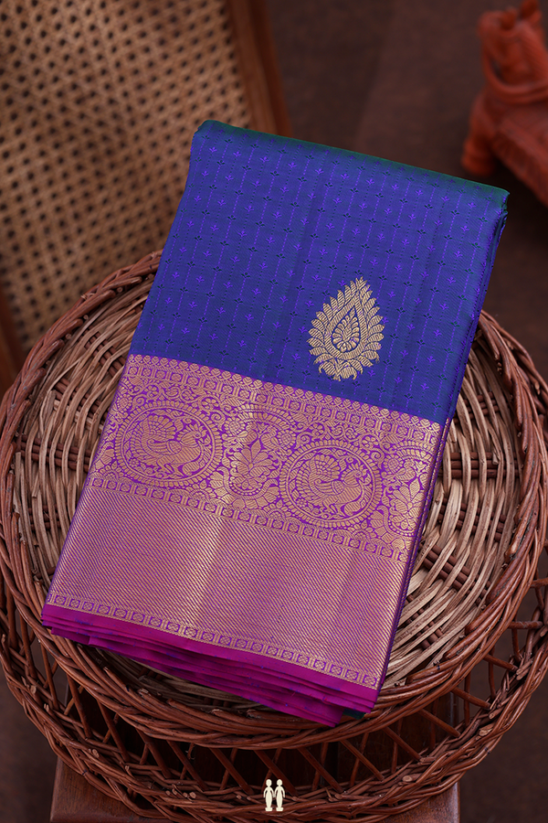 Kanchipuram Silk Saree In Blue With Jacquard Design